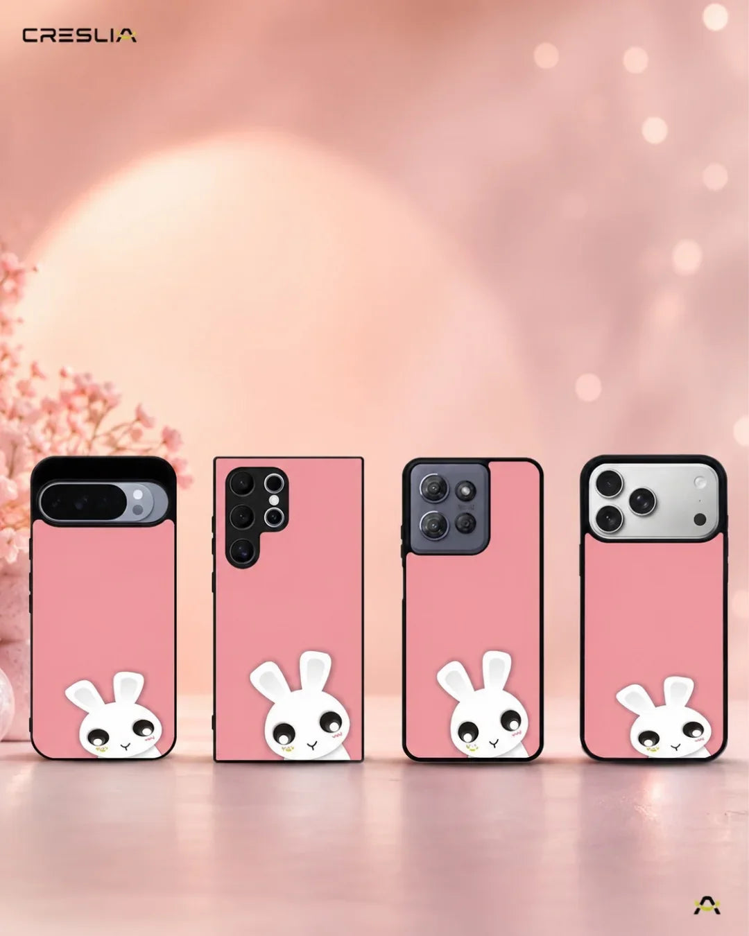 Cute Bunny Face Phone Case - Kawaii Pink & White Print for iPhone, Samsung, Pixel, OnePlus & Vivo