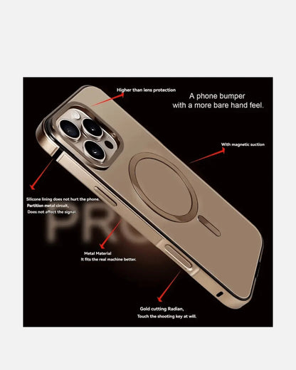 Desert Titanium MagSafe iPhone Case for iPhone 16 Pro & 16 Pro Max – Shockproof Metal Bezel with Glass Back