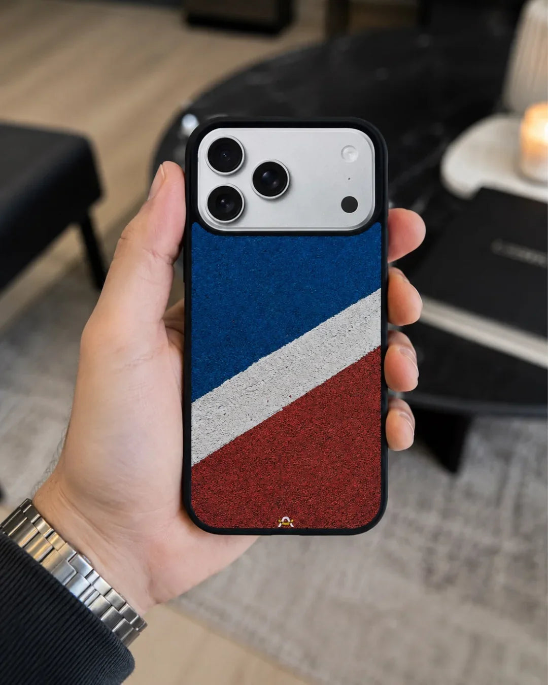 Diagonal Stripes Phone Case - Blue & Red Textured Print for iPhone, Samsung, Pixel, OnePlus & Vivo