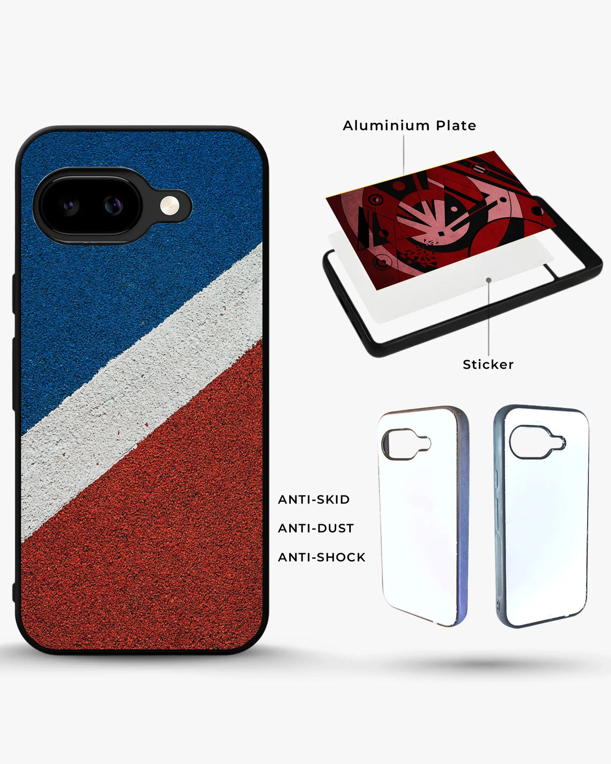 Diagonal Stripes Phone Case - Blue & Red Textured Print for iPhone, Samsung, Pixel, OnePlus & Vivo