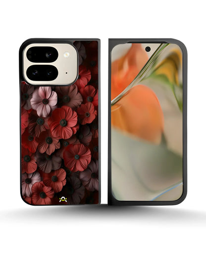 Crimson Floral Phone Case - Bold Botanical Print on Charcoal for iPhone, Samsung, Pixel, OnePlus & Vivo