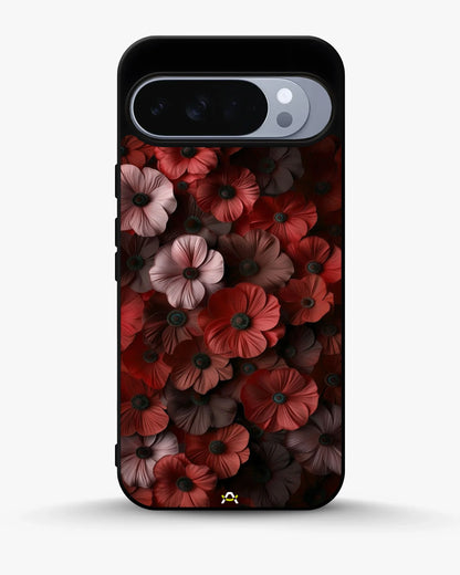 Crimson Floral Phone Case - Bold Botanical Print on Charcoal for iPhone, Samsung, Pixel, OnePlus & Vivo