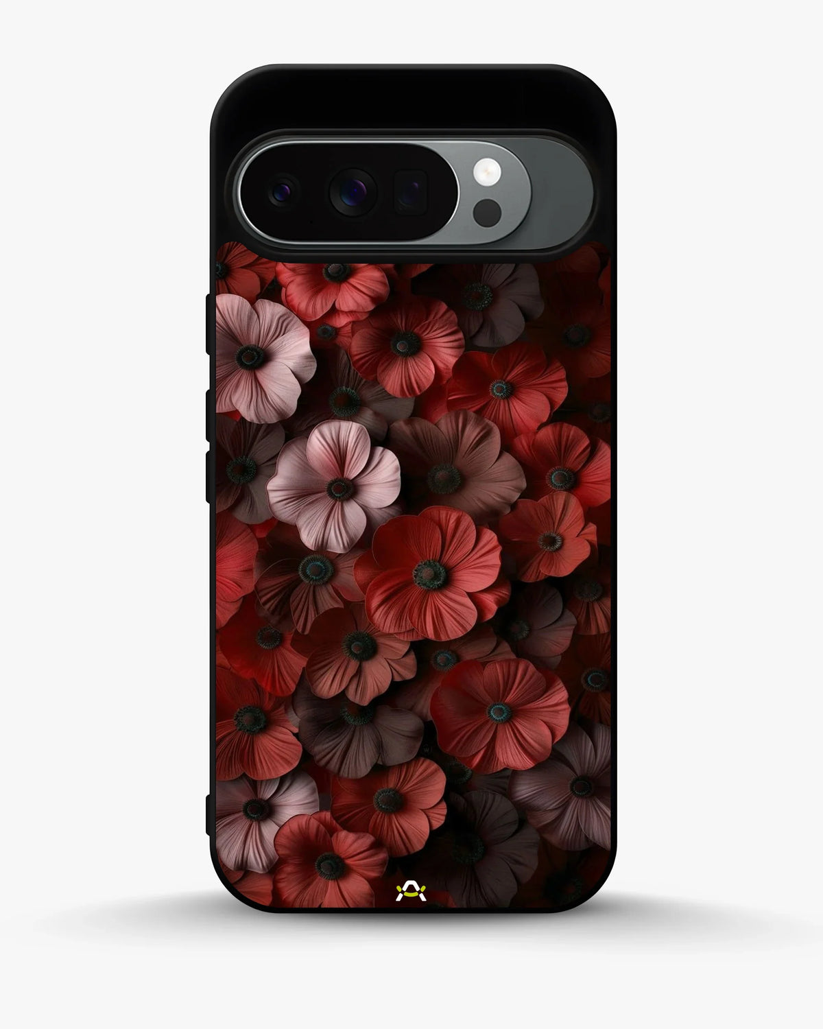 Crimson Floral Phone Case - Bold Botanical Print on Charcoal for iPhone, Samsung, Pixel, OnePlus & Vivo