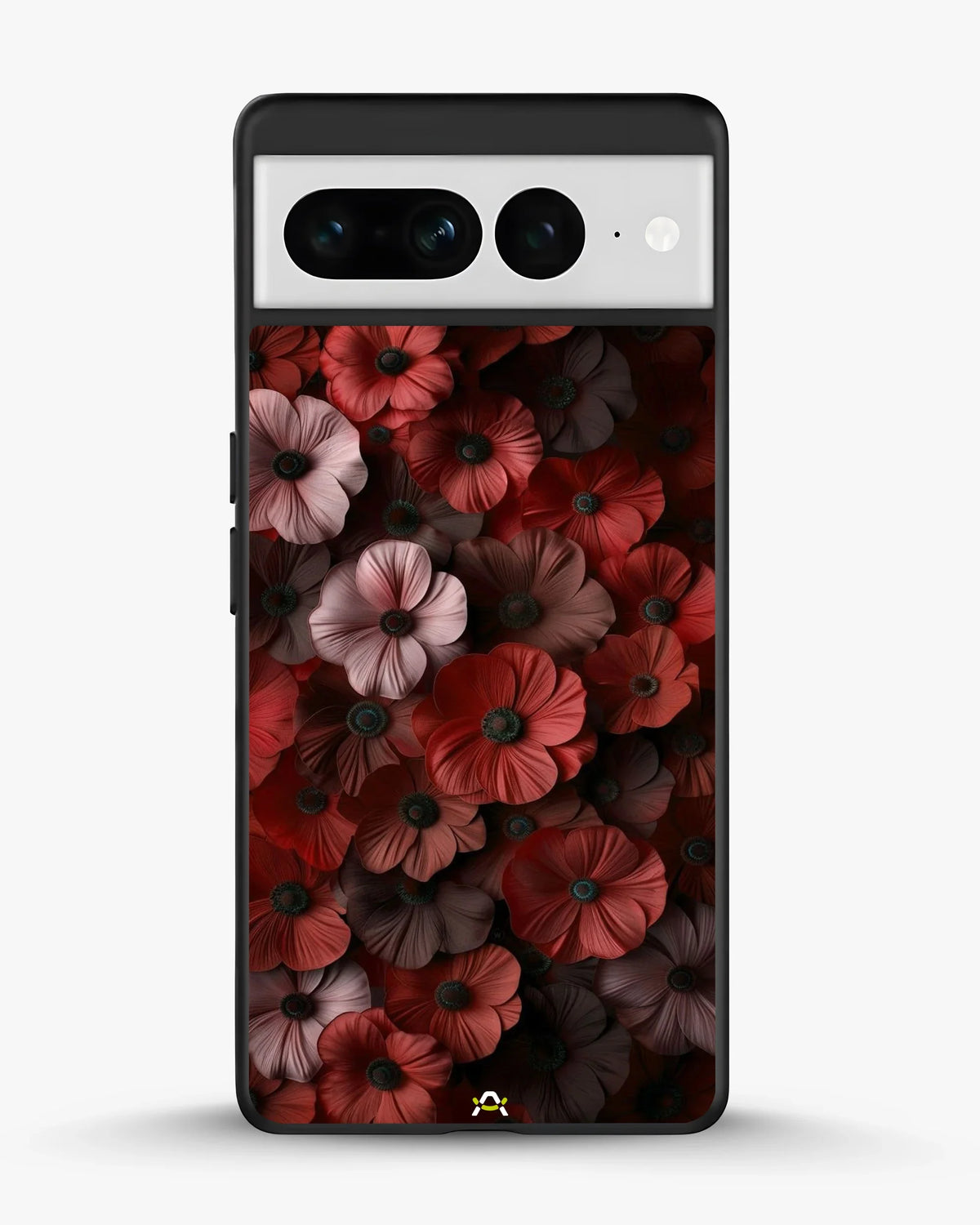 Crimson Floral Phone Case - Bold Botanical Print on Charcoal for iPhone, Samsung, Pixel, OnePlus & Vivo