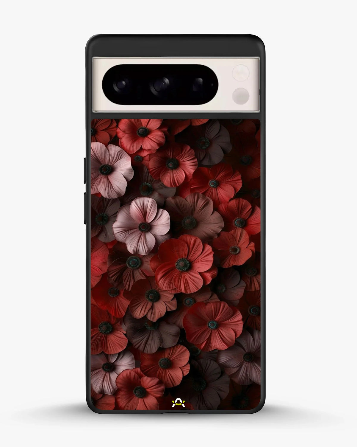 Crimson Floral Phone Case - Bold Botanical Print on Charcoal for iPhone, Samsung, Pixel, OnePlus & Vivo