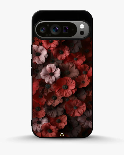 Crimson Floral Phone Case - Bold Botanical Print on Charcoal for iPhone, Samsung, Pixel, OnePlus & Vivo