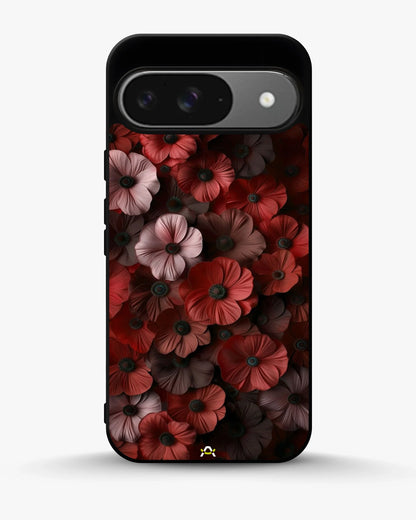 Crimson Floral Phone Case - Bold Botanical Print on Charcoal for iPhone, Samsung, Pixel, OnePlus & Vivo