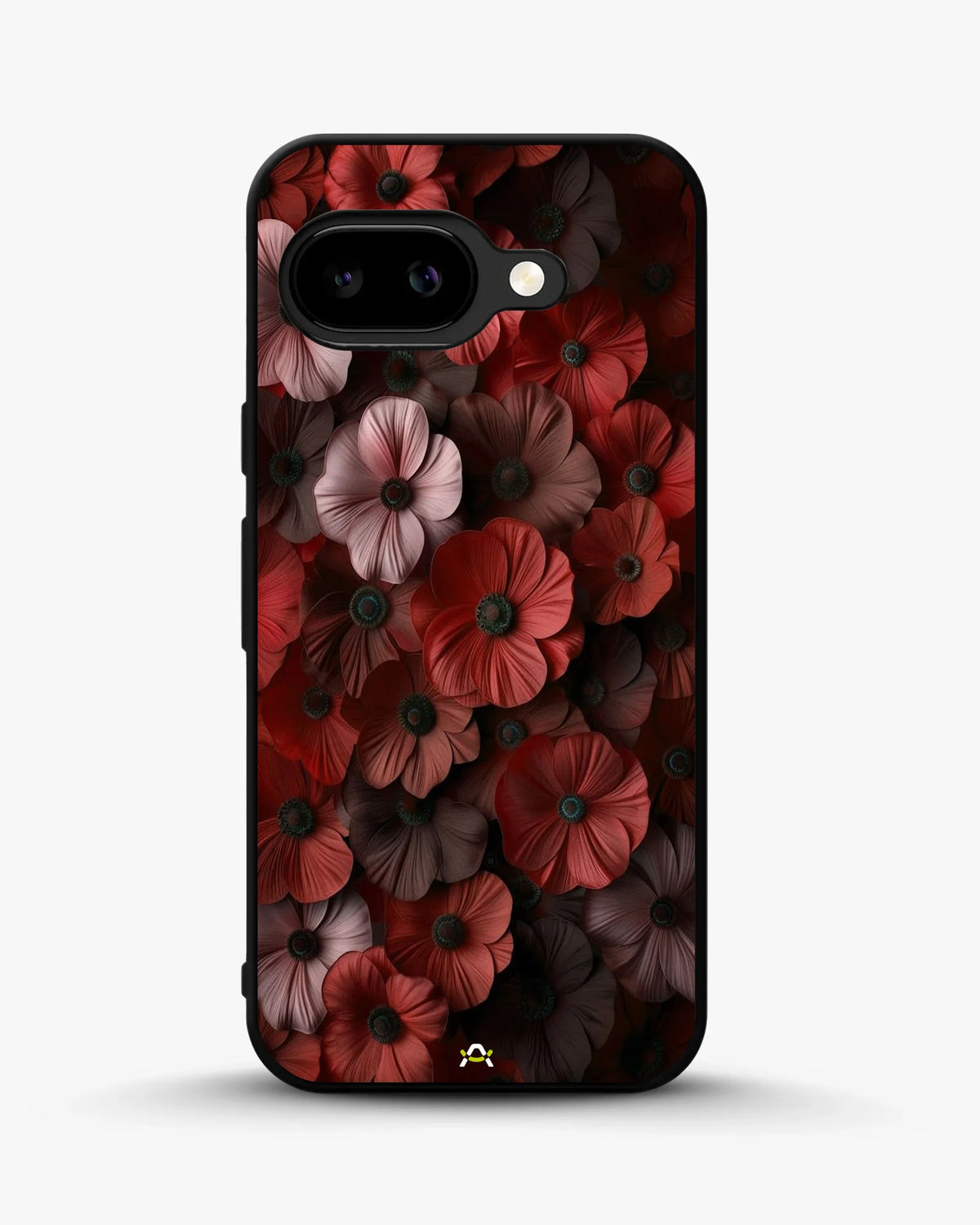 Crimson Floral Phone Case - Bold Botanical Print on Charcoal for iPhone, Samsung, Pixel, OnePlus & Vivo