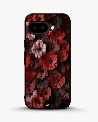 Crimson Floral Phone Case - Bold Botanical Print on Charcoal for iPhone, Samsung, Pixel, OnePlus & Vivo