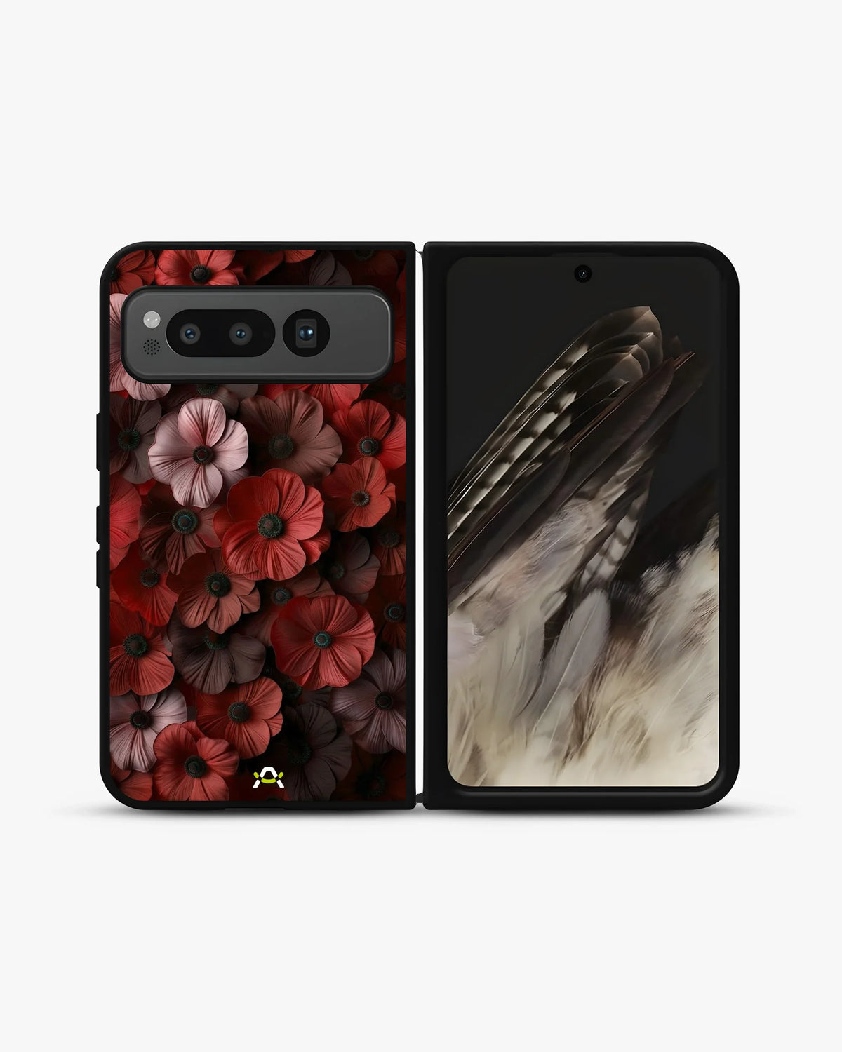 Crimson Floral Phone Case - Bold Botanical Print on Charcoal for iPhone, Samsung, Pixel, OnePlus & Vivo
