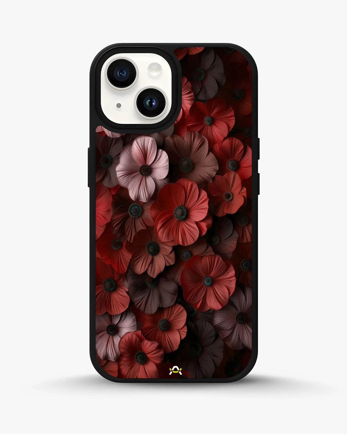 Crimson Floral Phone Case - Bold Botanical Print on Charcoal for iPhone, Samsung, Pixel, OnePlus & Vivo