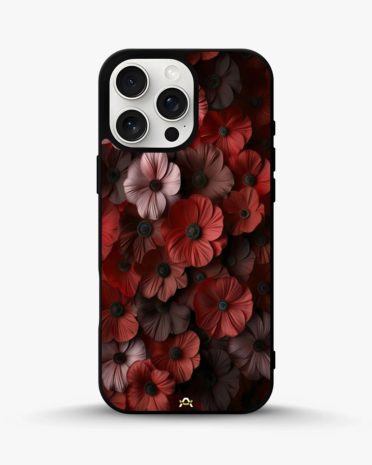 Crimson Floral Phone Case - Bold Botanical Print on Charcoal for iPhone, Samsung, Pixel, OnePlus & Vivo