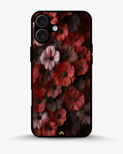 Crimson Floral Phone Case - Bold Botanical Print on Charcoal for iPhone, Samsung, Pixel, OnePlus & Vivo