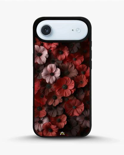 Crimson Floral Phone Case - Bold Botanical Print on Charcoal for iPhone, Samsung, Pixel, OnePlus & Vivo