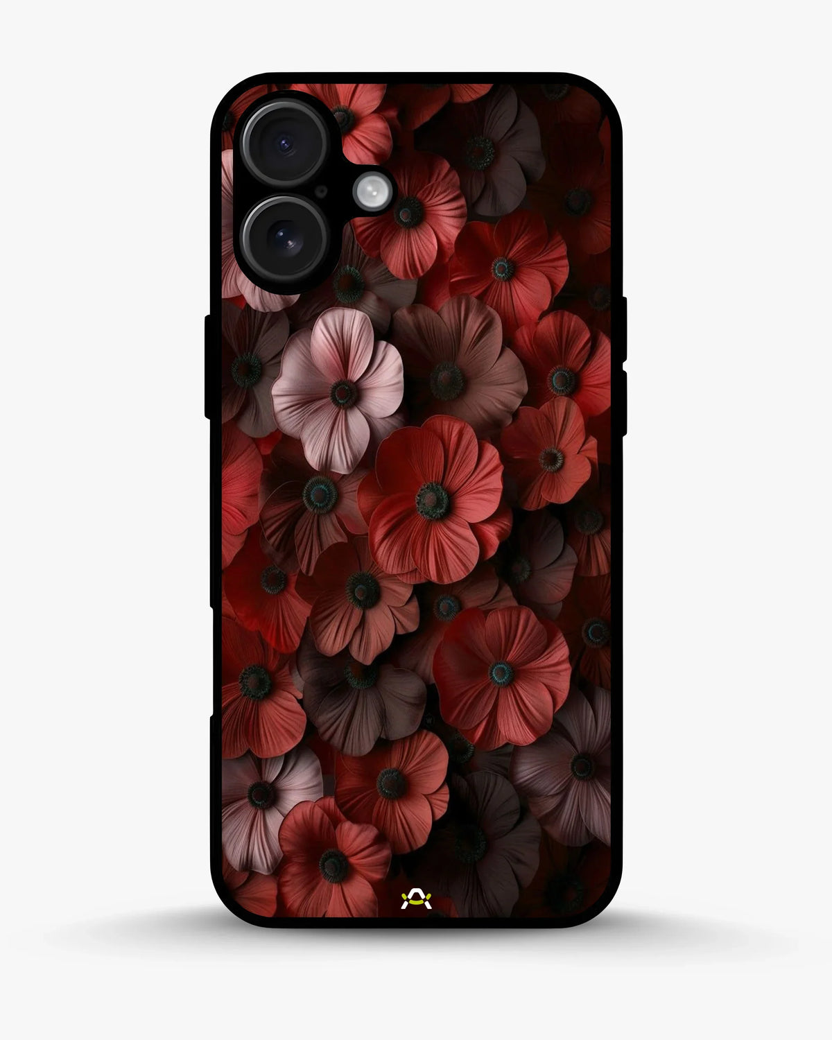 Crimson Floral Phone Case - Bold Botanical Print on Charcoal for iPhone, Samsung, Pixel, OnePlus & Vivo