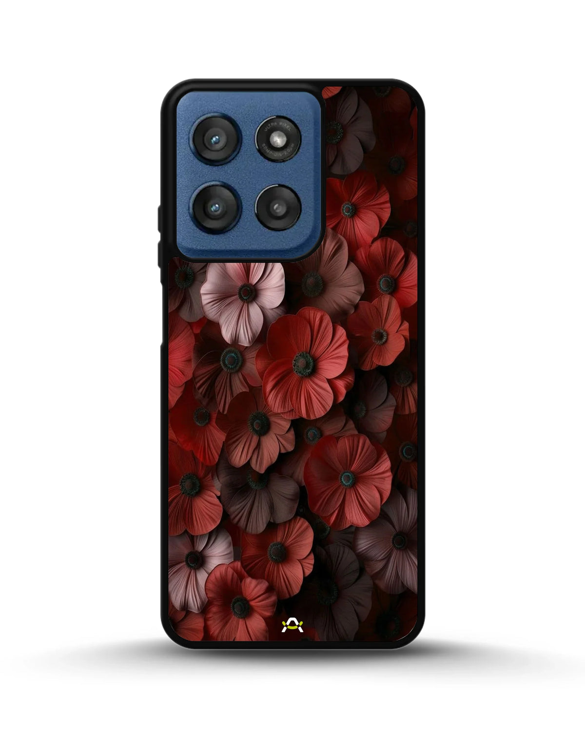 Crimson Floral Phone Case - Bold Botanical Print on Charcoal for iPhone, Samsung, Pixel, OnePlus & Vivo