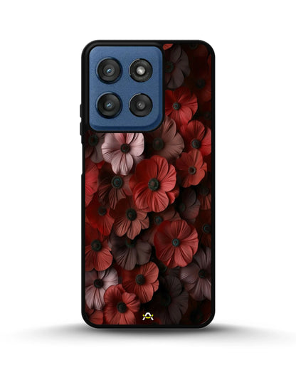 Crimson Floral Phone Case - Bold Botanical Print on Charcoal for iPhone, Samsung, Pixel, OnePlus & Vivo