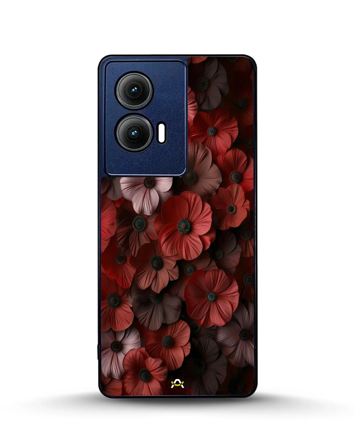 Crimson Floral Phone Case - Bold Botanical Print on Charcoal for iPhone, Samsung, Pixel, OnePlus & Vivo