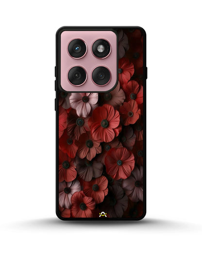 Crimson Floral Phone Case - Bold Botanical Print on Charcoal for iPhone, Samsung, Pixel, OnePlus & Vivo