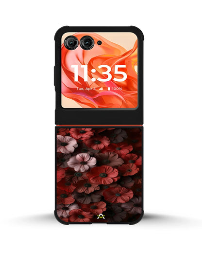 Crimson Floral Phone Case - Bold Botanical Print on Charcoal for iPhone, Samsung, Pixel, OnePlus & Vivo