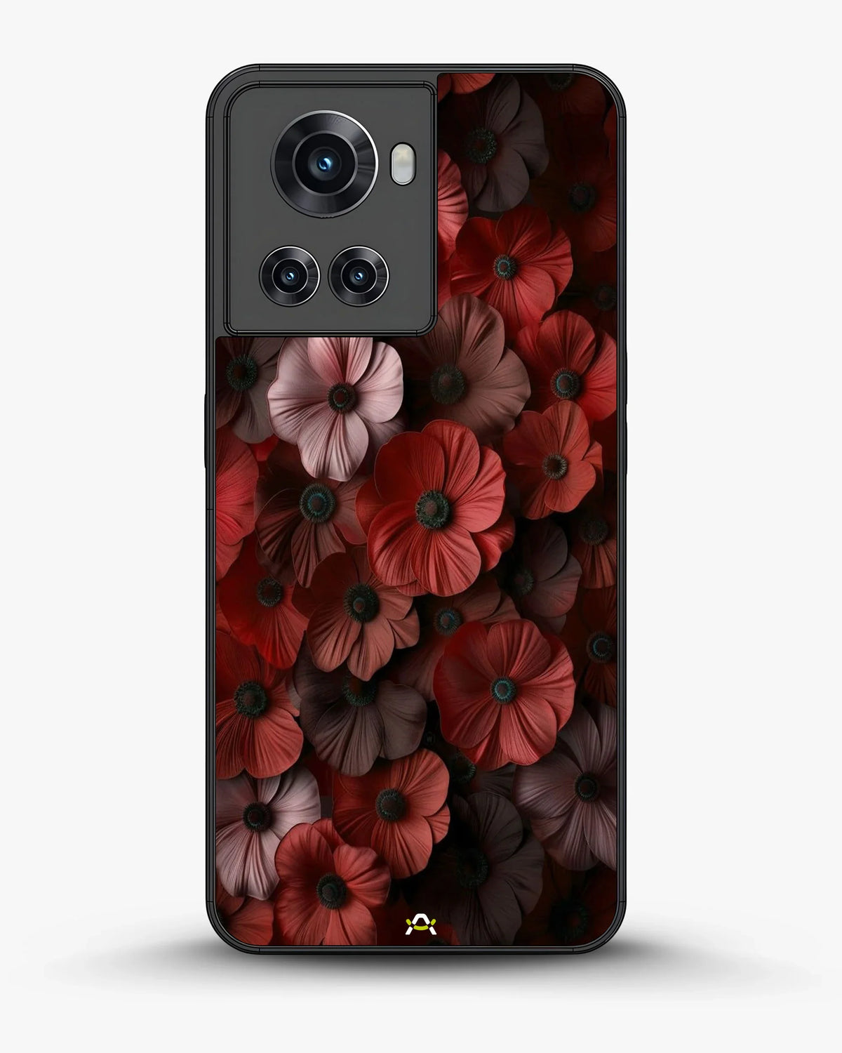 Crimson Floral Phone Case - Bold Botanical Print on Charcoal for iPhone, Samsung, Pixel, OnePlus & Vivo