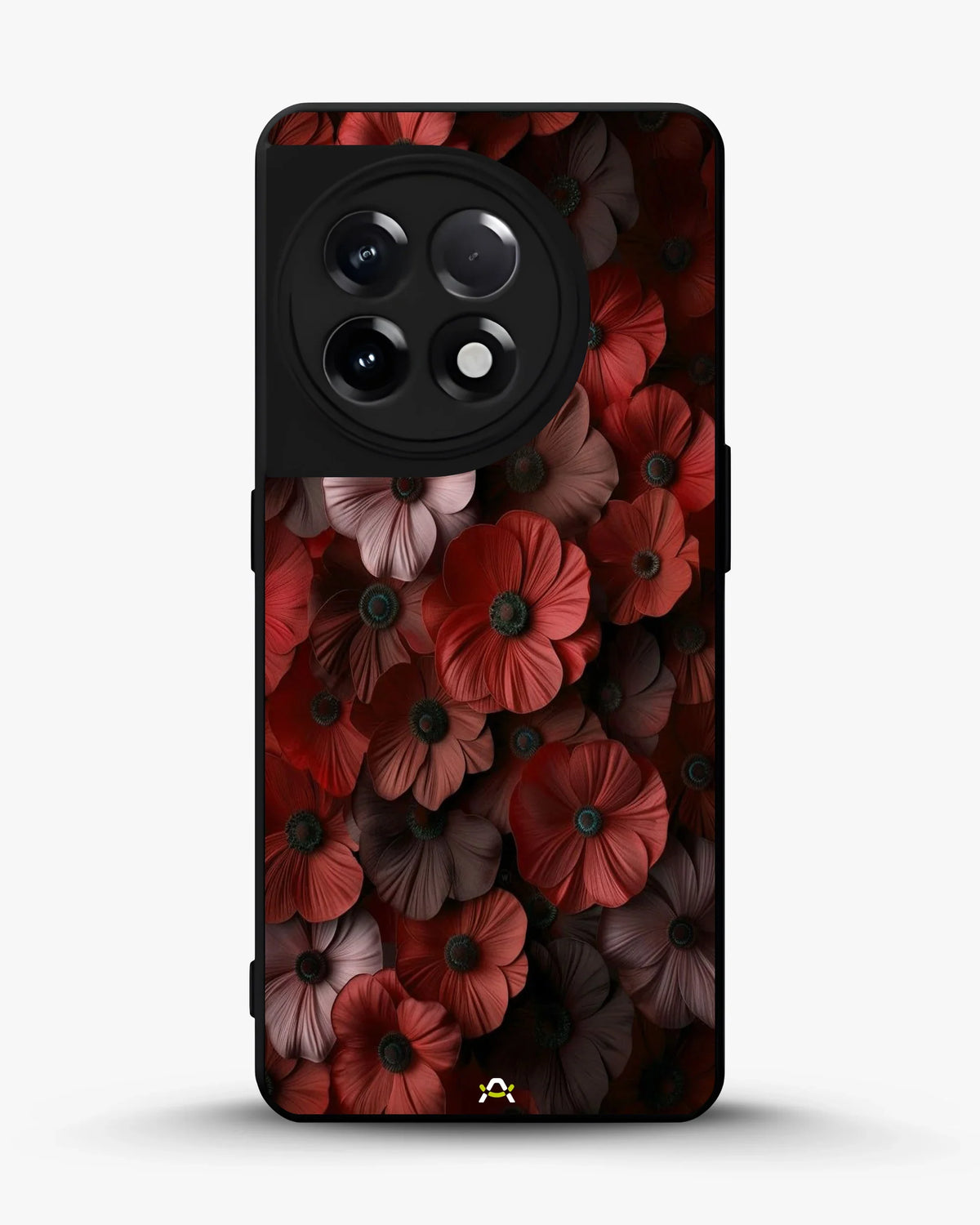 Crimson Floral Phone Case - Bold Botanical Print on Charcoal for iPhone, Samsung, Pixel, OnePlus & Vivo