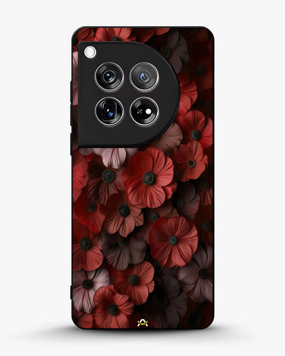 Crimson Floral Phone Case - Bold Botanical Print on Charcoal for iPhone, Samsung, Pixel, OnePlus & Vivo