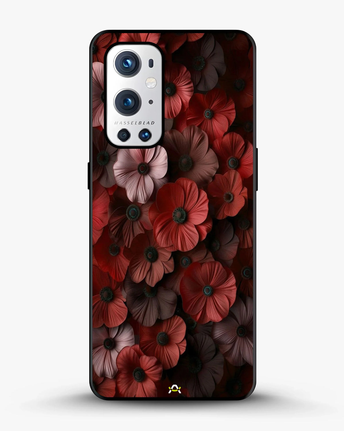 Crimson Floral Phone Case - Bold Botanical Print on Charcoal for iPhone, Samsung, Pixel, OnePlus & Vivo