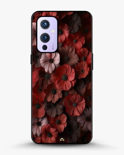 Crimson Floral Phone Case - Bold Botanical Print on Charcoal for iPhone, Samsung, Pixel, OnePlus & Vivo
