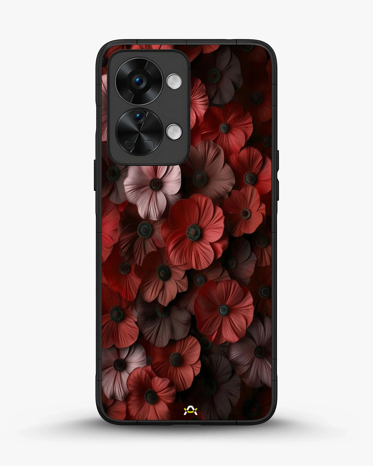 Crimson Floral Phone Case - Bold Botanical Print on Charcoal for iPhone, Samsung, Pixel, OnePlus & Vivo