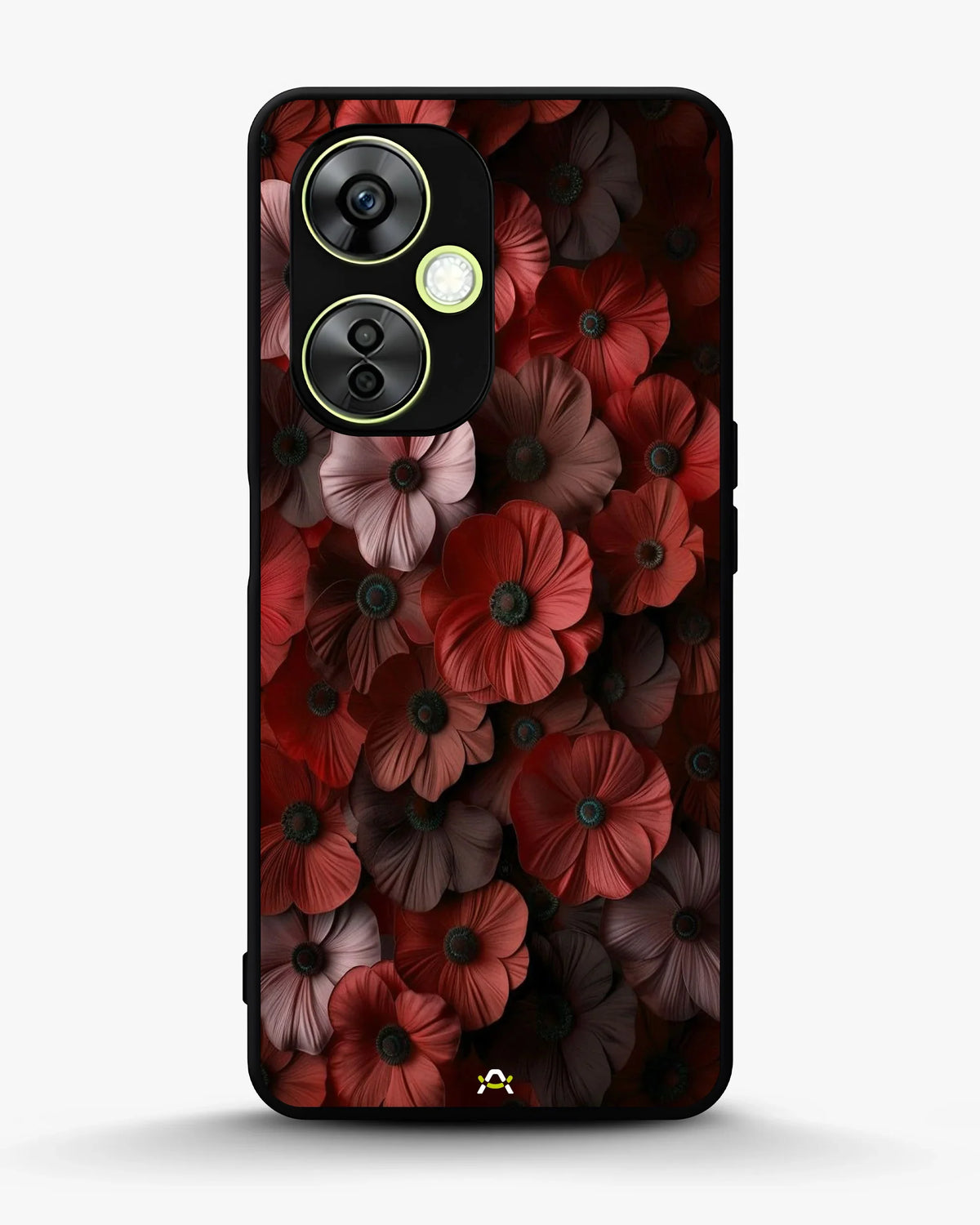 Crimson Floral Phone Case - Bold Botanical Print on Charcoal for iPhone, Samsung, Pixel, OnePlus & Vivo