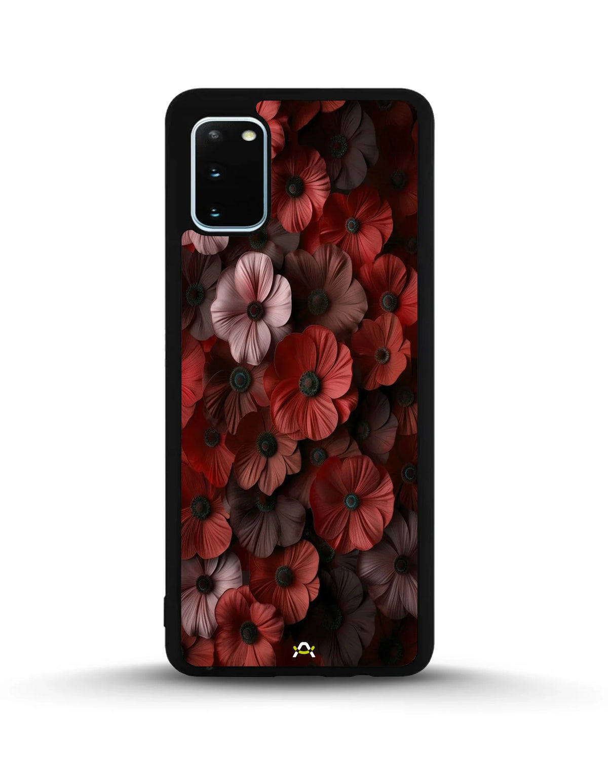 Crimson Floral Phone Case - Bold Botanical Print on Charcoal for iPhone, Samsung, Pixel, OnePlus & Vivo