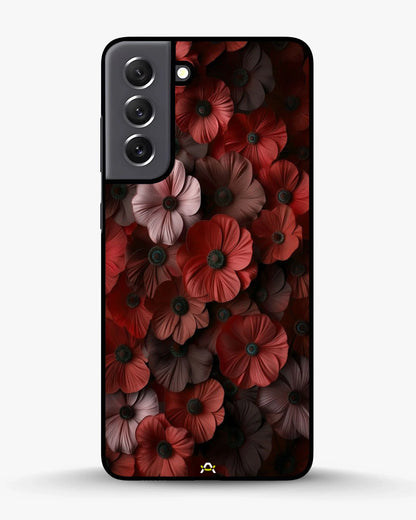 Crimson Floral Phone Case - Bold Botanical Print on Charcoal for iPhone, Samsung, Pixel, OnePlus & Vivo
