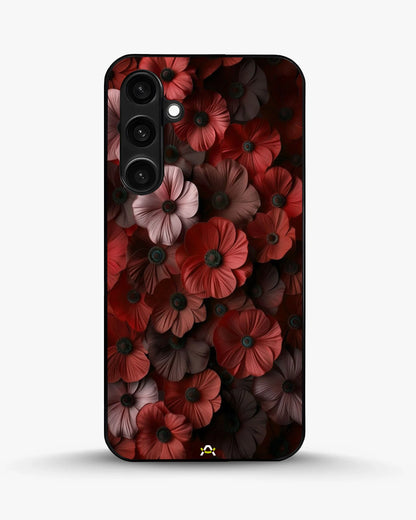 Crimson Floral Phone Case - Bold Botanical Print on Charcoal for iPhone, Samsung, Pixel, OnePlus & Vivo