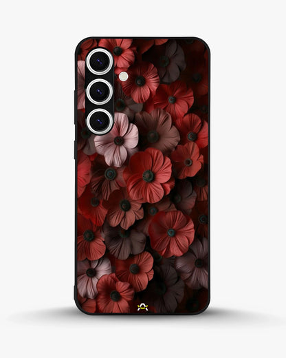 Crimson Floral Phone Case - Bold Botanical Print on Charcoal for iPhone, Samsung, Pixel, OnePlus & Vivo