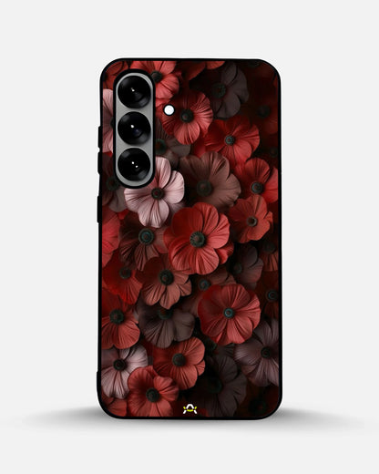 Crimson Floral Phone Case - Bold Botanical Print on Charcoal for iPhone, Samsung, Pixel, OnePlus & Vivo