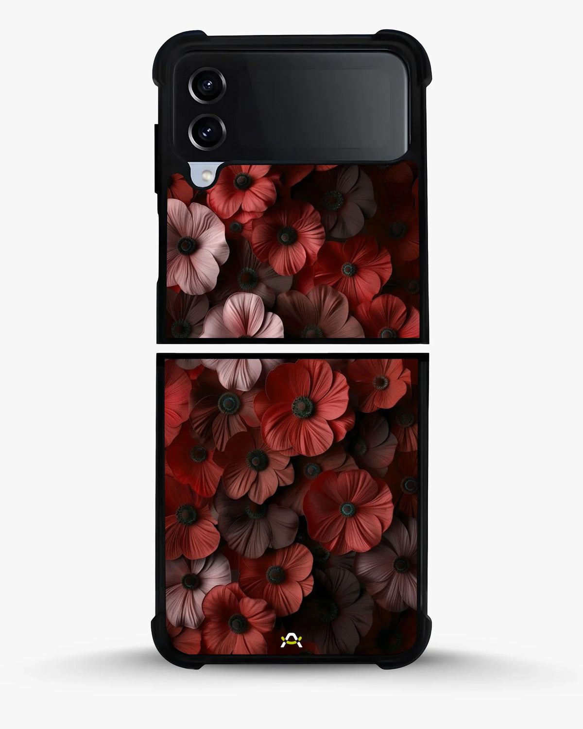 Crimson Floral Phone Case - Bold Botanical Print on Charcoal for iPhone, Samsung, Pixel, OnePlus & Vivo