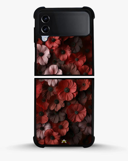 Crimson Floral Phone Case - Bold Botanical Print on Charcoal for iPhone, Samsung, Pixel, OnePlus & Vivo