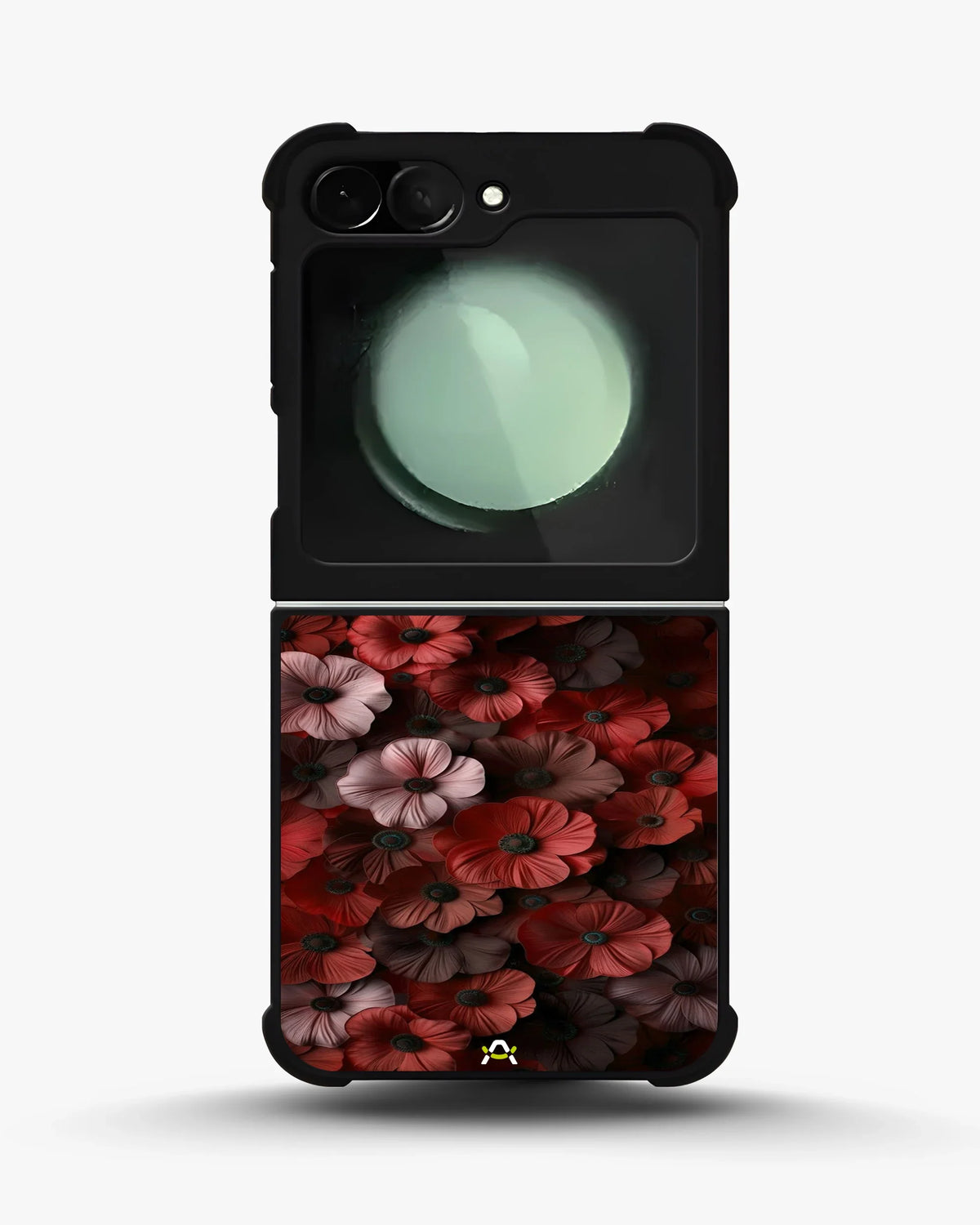 Crimson Floral Phone Case - Bold Botanical Print on Charcoal for iPhone, Samsung, Pixel, OnePlus & Vivo