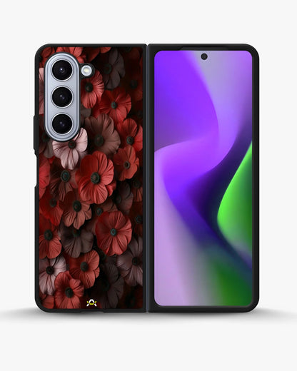 Crimson Floral Phone Case - Bold Botanical Print on Charcoal for iPhone, Samsung, Pixel, OnePlus & Vivo