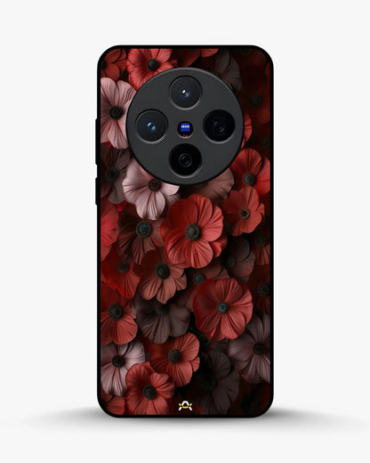 Crimson Floral Phone Case - Bold Botanical Print on Charcoal for iPhone, Samsung, Pixel, OnePlus & Vivo