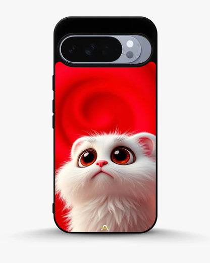 Fluffy White Cat Phone Case - Cute Red Background Print for iPhone, Samsung, Pixel, OnePlus & Vivo
