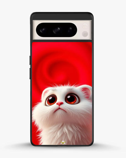 Fluffy White Cat Phone Case - Cute Red Background Print for iPhone, Samsung, Pixel, OnePlus & Vivo
