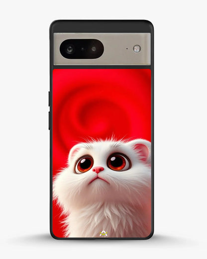 Fluffy White Cat Phone Case - Cute Red Background Print for iPhone, Samsung, Pixel, OnePlus & Vivo