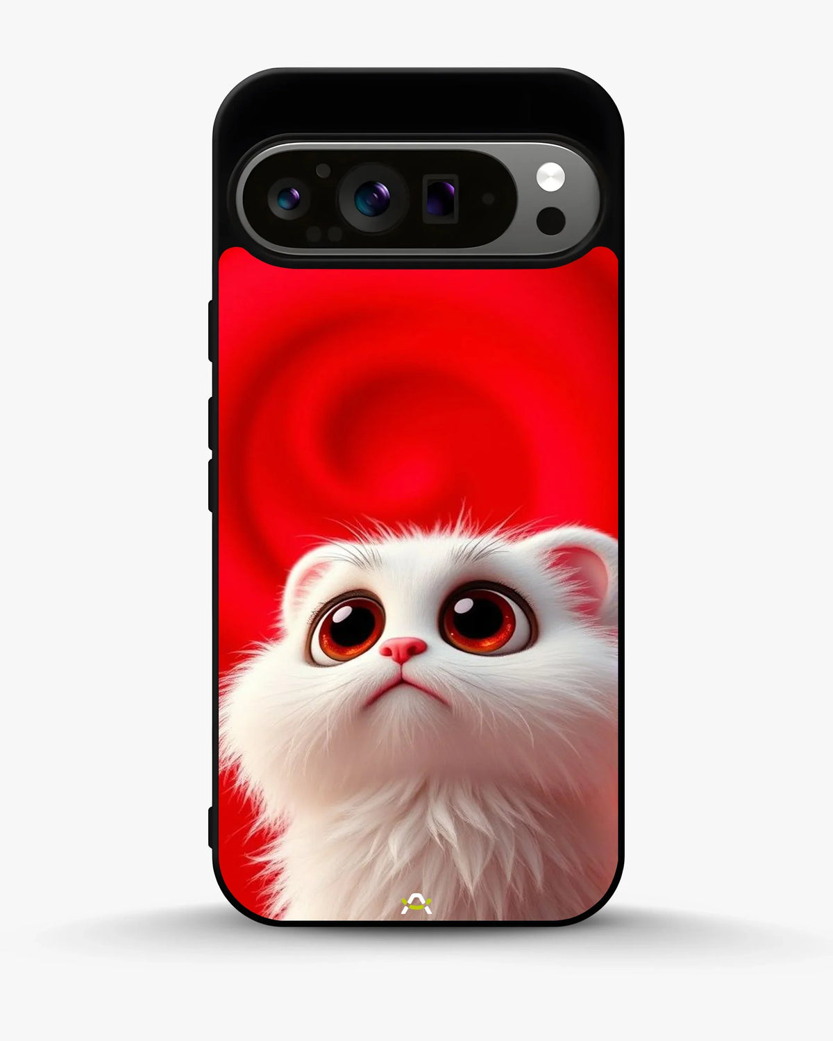 Fluffy White Cat Phone Case - Cute Red Background Print for iPhone, Samsung, Pixel, OnePlus & Vivo