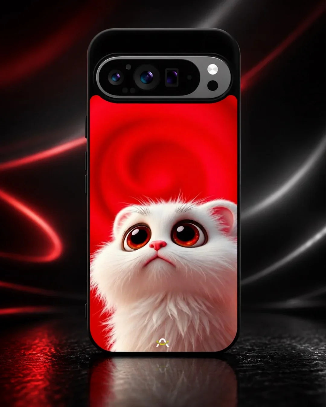 Fluffy White Cat Phone Case - Cute Red Background Print for iPhone, Samsung, Pixel, OnePlus & Vivo