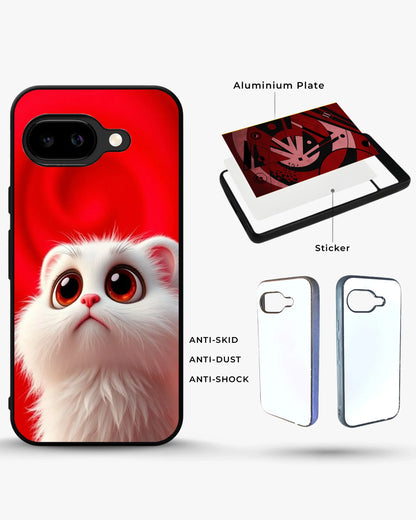 Fluffy White Cat Phone Case - Cute Red Background Print for iPhone, Samsung, Pixel, OnePlus & Vivo