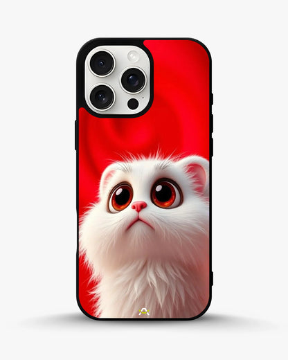 Fluffy White Cat Phone Case - Cute Red Background Print for iPhone, Samsung, Pixel, OnePlus & Vivo
