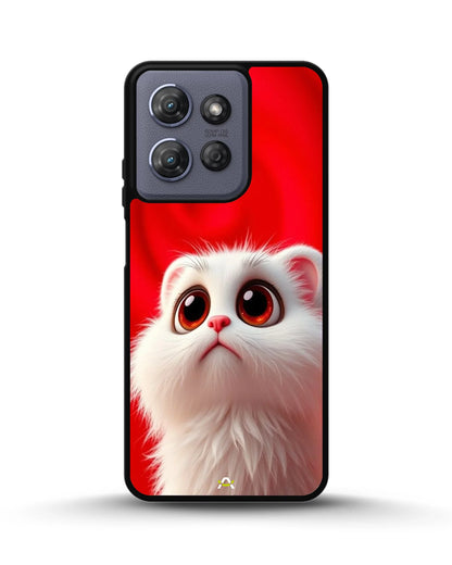 Fluffy White Cat Phone Case - Cute Red Background Print for iPhone, Samsung, Pixel, OnePlus & Vivo