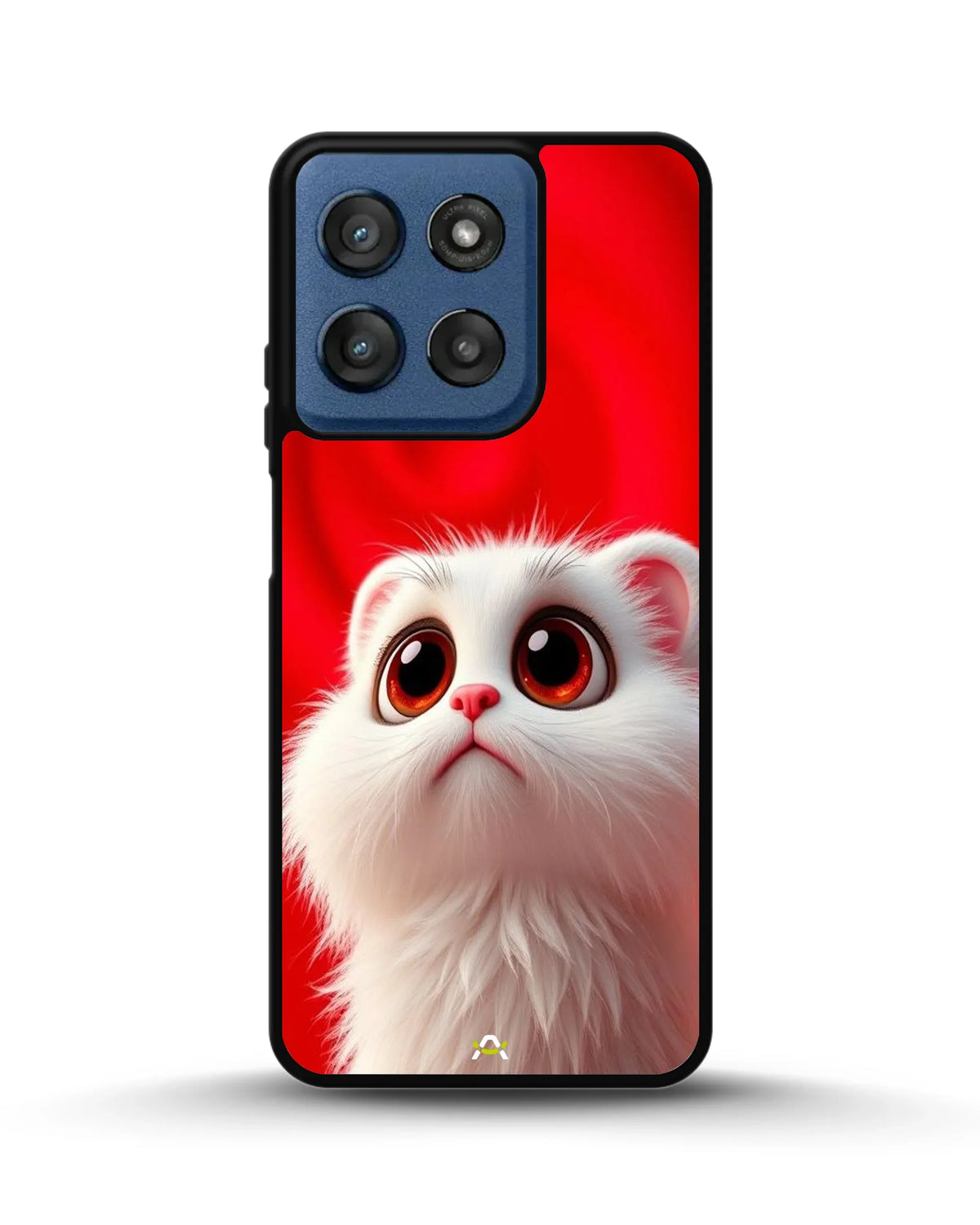 Fluffy White Cat Phone Case - Cute Red Background Print for iPhone, Samsung, Pixel, OnePlus & Vivo